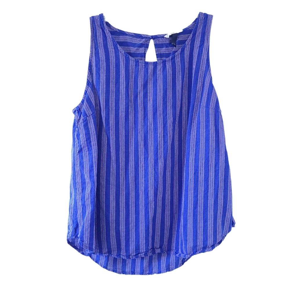 Universal Thread Linen Blend Stripe Tank Top Blouse Small Blue Red Patriotic